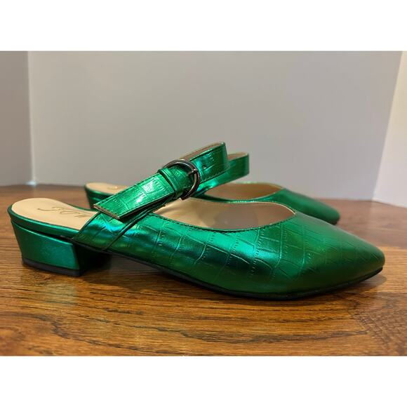 FOWT Crock-Textured Pointed Toe Mules – Emerald Green | Women’s Size 13 NWT - Picture 1 of 10